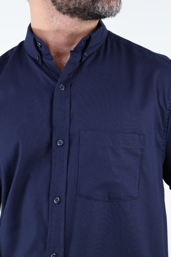 Camisa de Vestir Casual Uniforme Manga Corta Azul Marino para Hombre